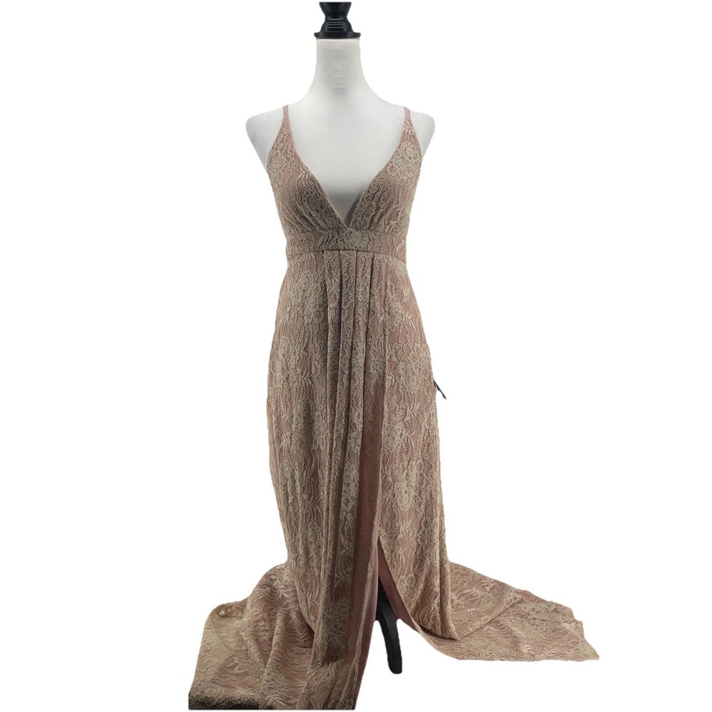 Lulus Maxi Dress Women's Small Blush Pink Babydoll Lace Prom Fairy Ethereal NEW